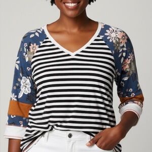Matilda Jane Mixed Print Top XXL Striped Floral Boho (Stain - See Photos)